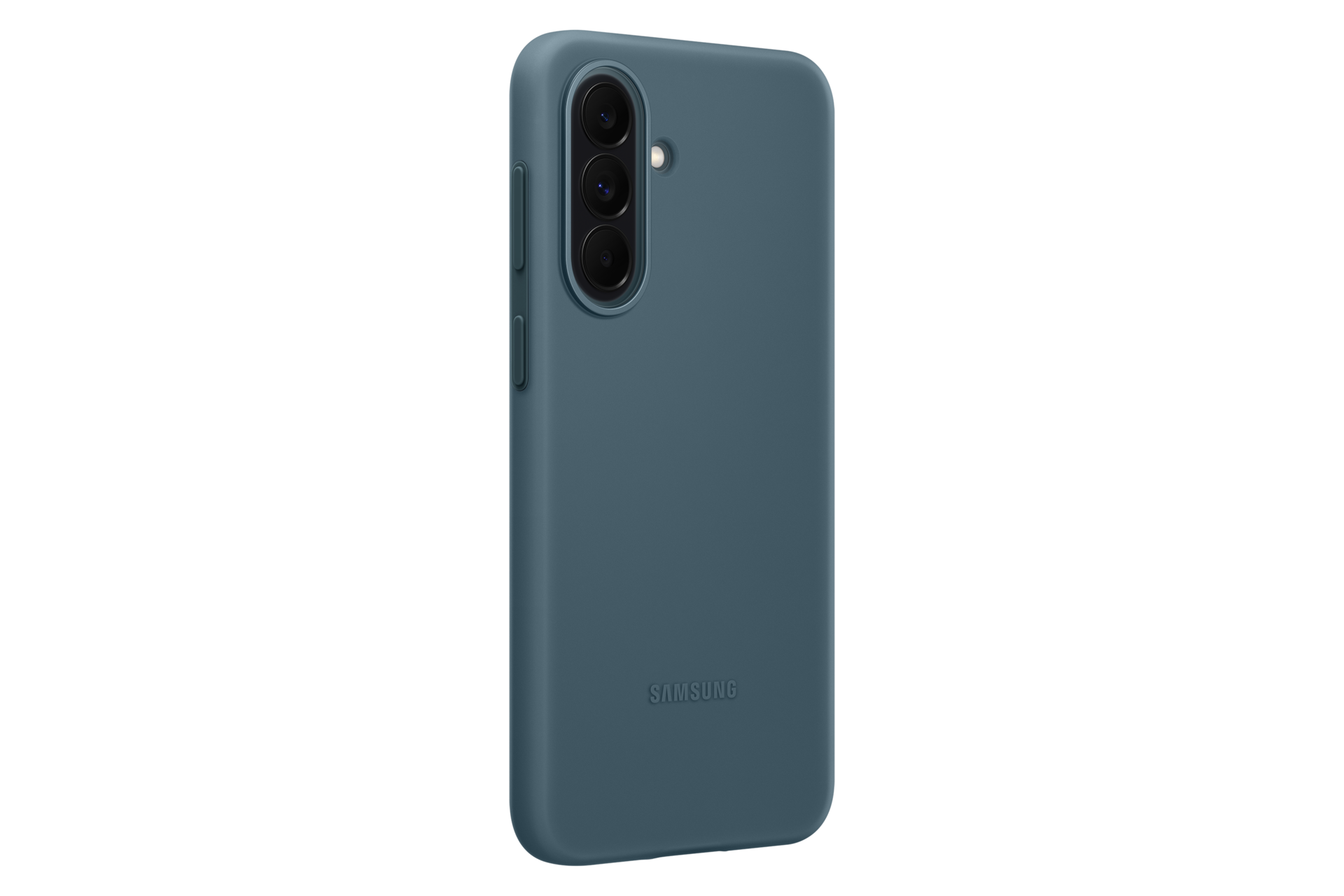 Niebieskie etui na telefon z aparatami i logo Samsung.