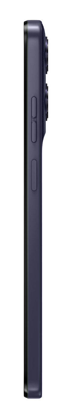 Ciemnofioletowy smartfon z profilu z aparatami i przyciskami.