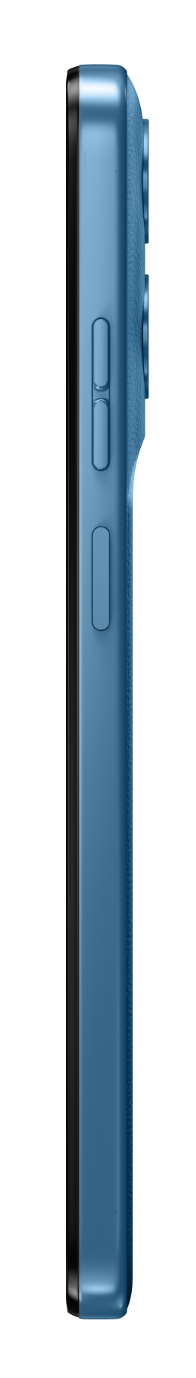 Niebieski smartfon z przyciskami z boku, ciemna krawędź.