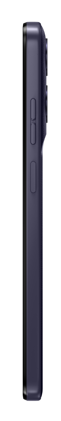 Ciemnofioletowy smartfon z profilu z aparatami i przyciskami.