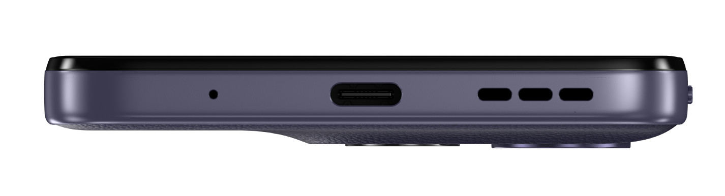 Widok od spodu smartfona z portem USB-C, mikrofonem i otworami głośnika.