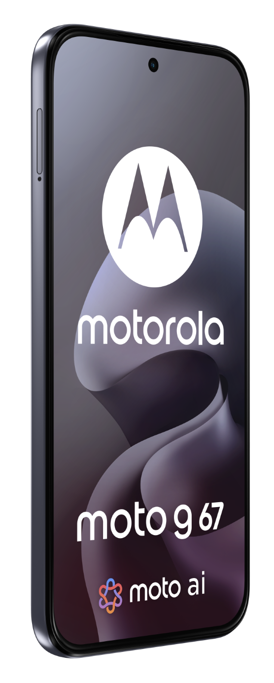 Ciemnoszary smartfon Motorola moto g 67 z logo Motorola i moto ai.