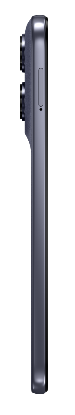 Ciemny smartfon z aparatami po lewej stronie, czarne tło.