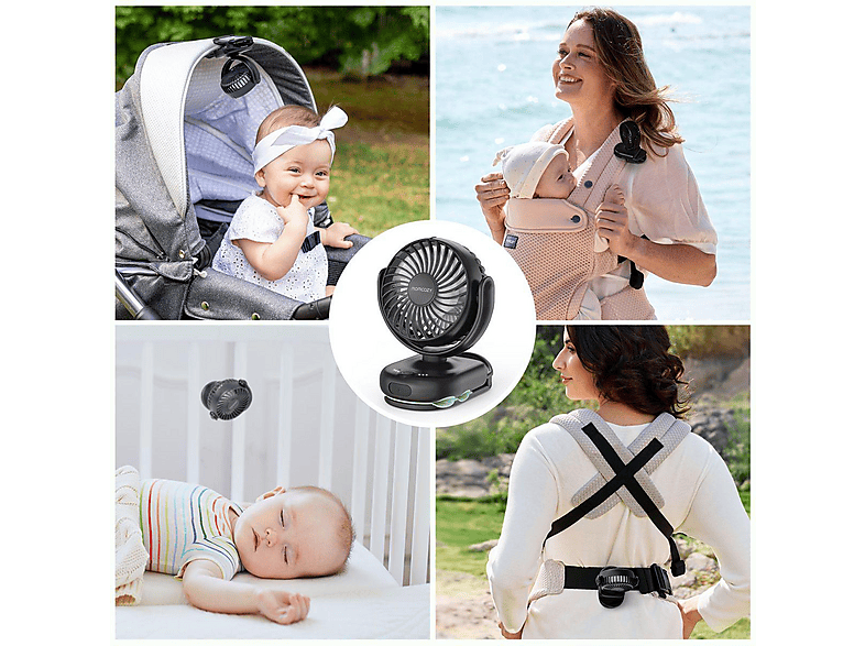 Momcozy PF002-BL00BA-A Clip-On-Kinderwagenventilator, schwarz — Foto 4 von 5