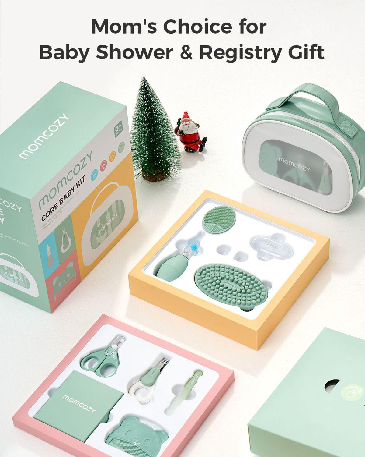 Babypflegeset mit Pflegeutensilien, Babybürste und Nasensauger.