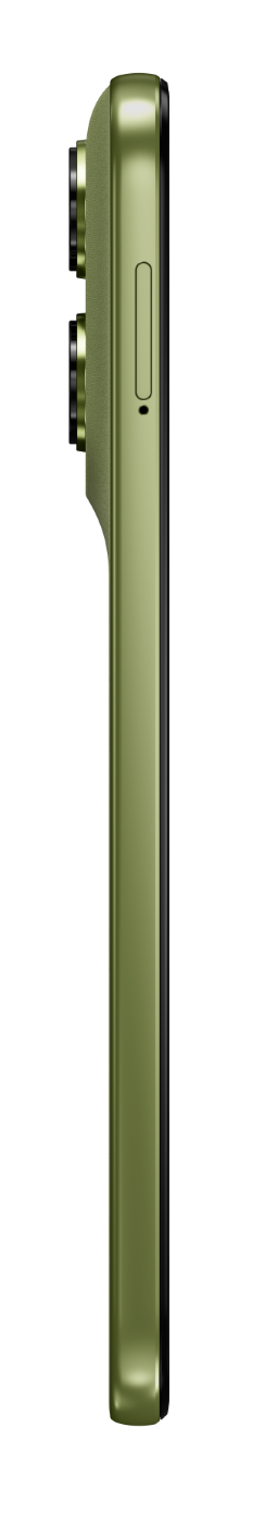 Bok zielonego smartfona z obiektywami aparatu i tacką SIM.