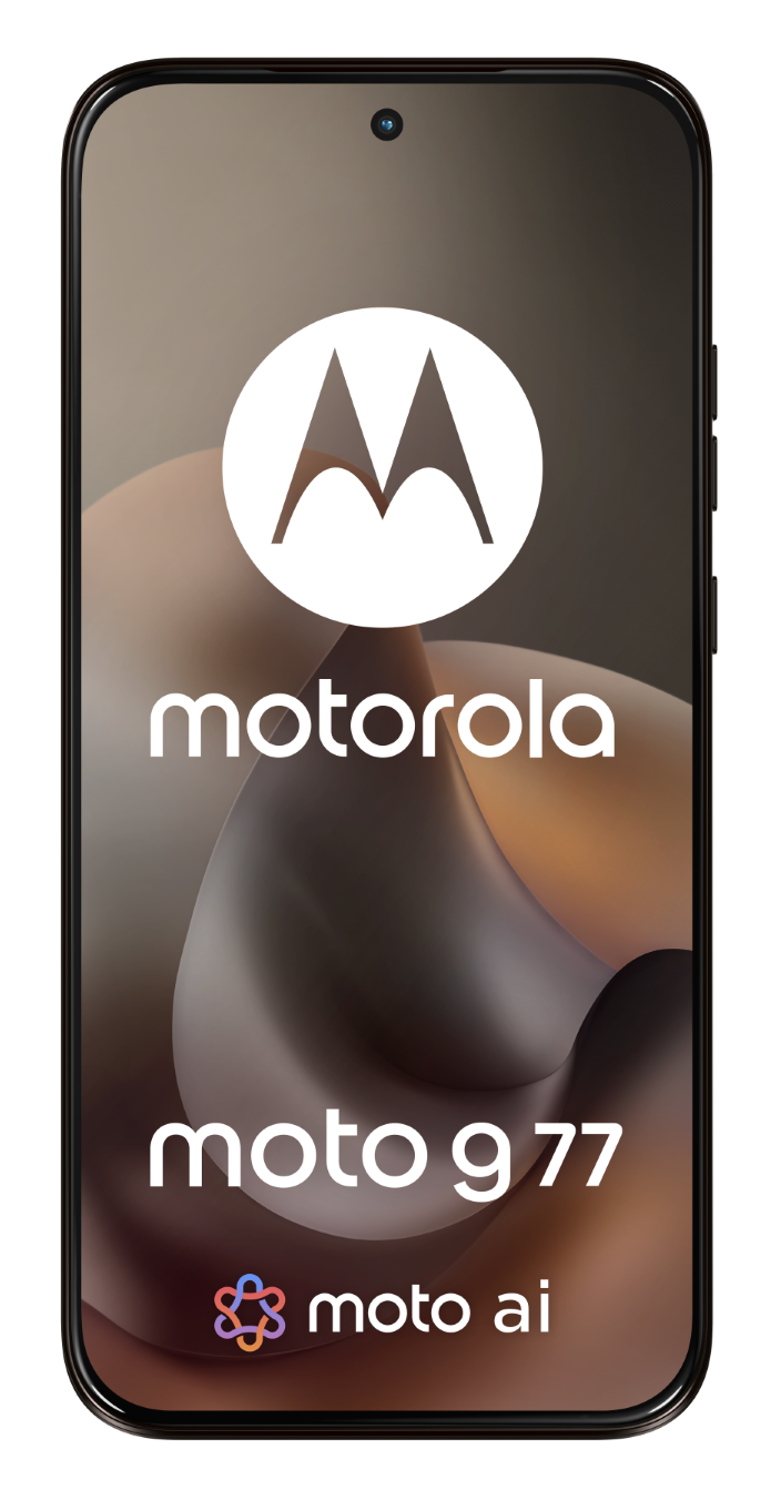 Smartfon Motorola Moto G 77 z logo Motorola i Moto AI.