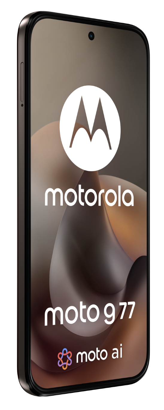 Smartfon Motorola Moto G 77 z logo Motorola i logo Moto AI.