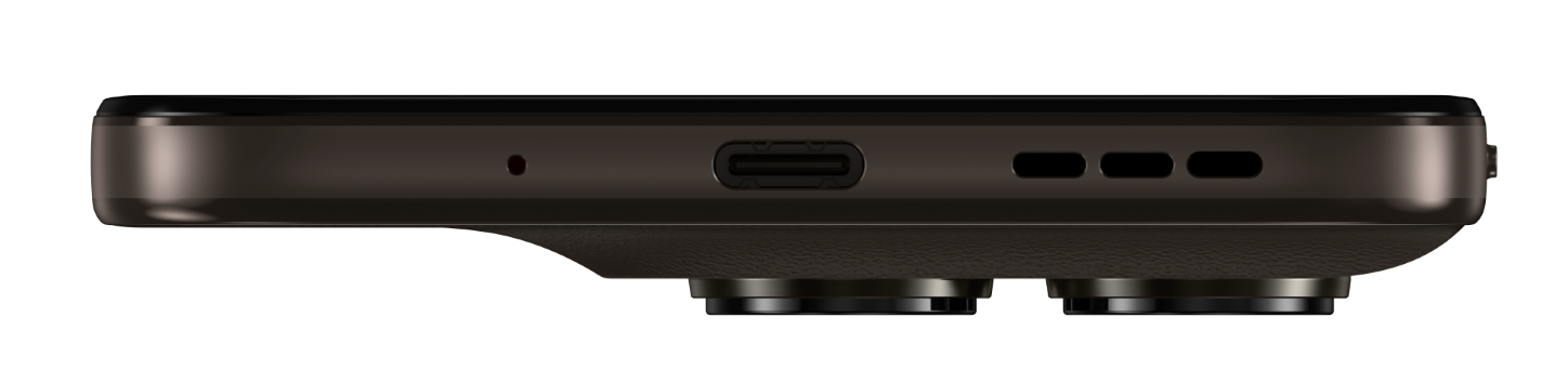 Zbliżenie na dół ciemnego smartfona z portem USB-C.