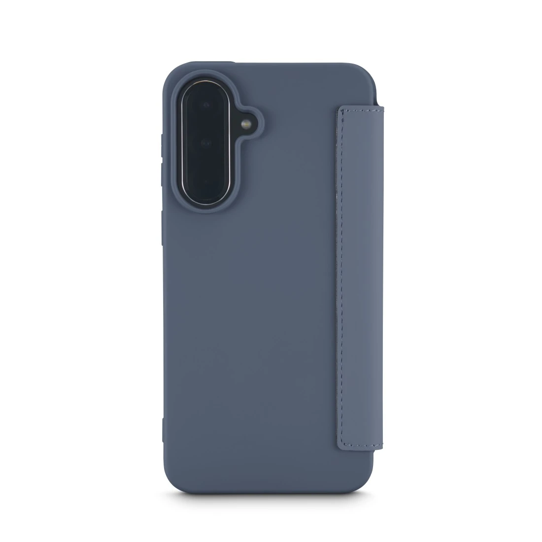Blaue Handyhülle mit Rückkamera und Kartenhalter.