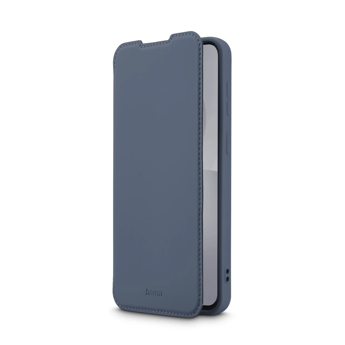 Blaue Hülle für ein Smartphone, auf weißem Hintergrund.