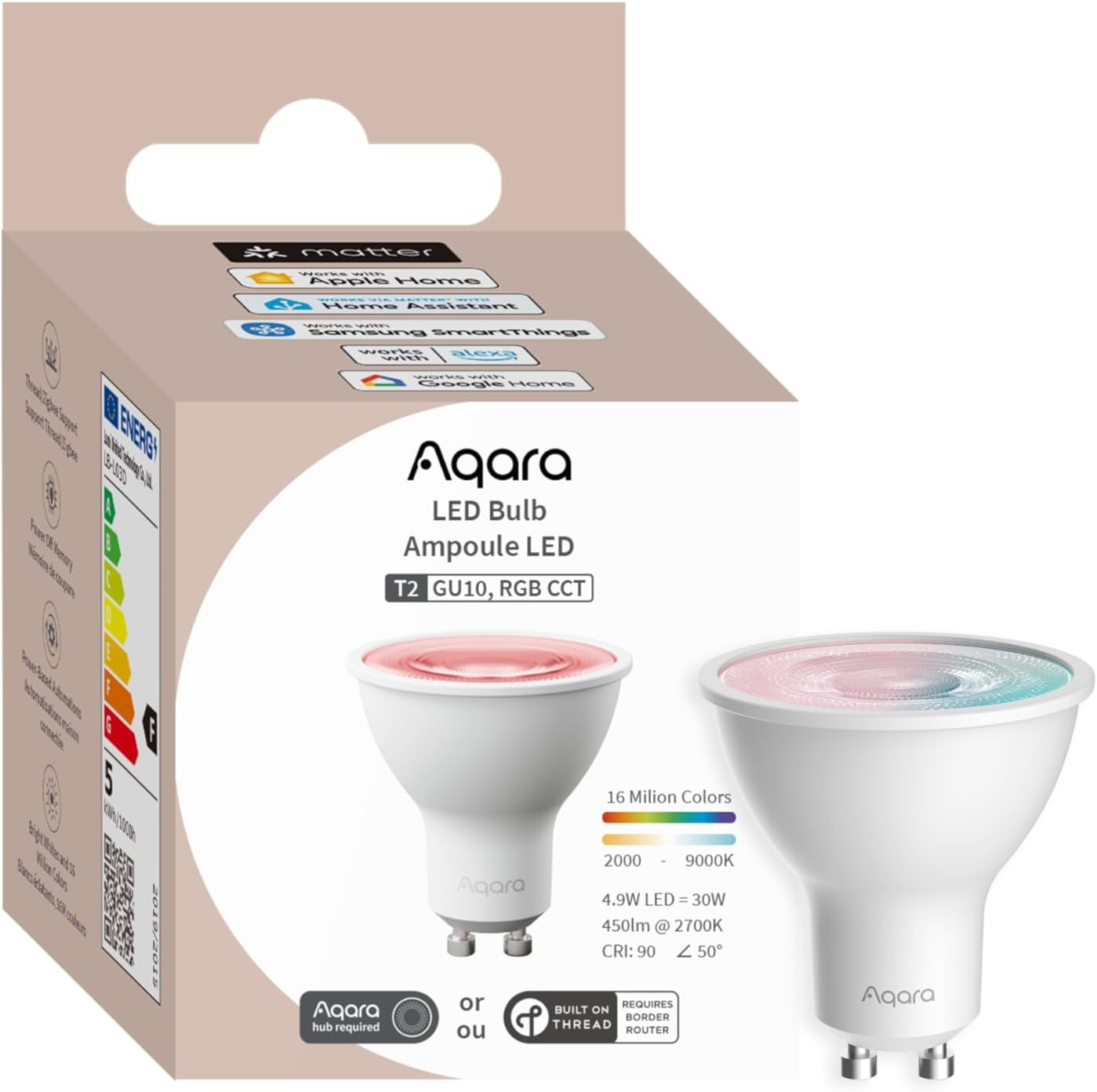Aqara LED-izzó T2 GU10 RGB CCT, 16 millió színnel, A energiaosztály.