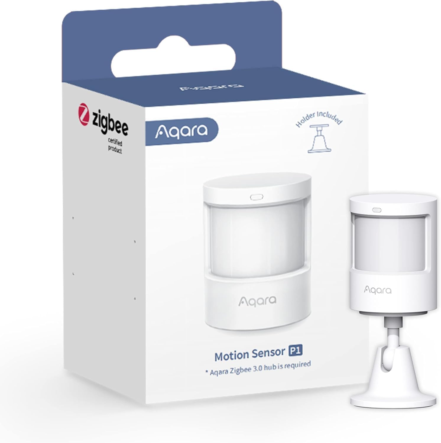 Fehér Aqara Motion Sensor P1 csomagolás érzékelővel és tartóval. Zigbee tanúsítvánnyal.