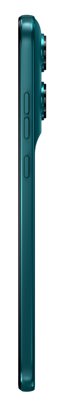 Profil smartfona w kolorze turkusowym z obiektywami i przyciskami.