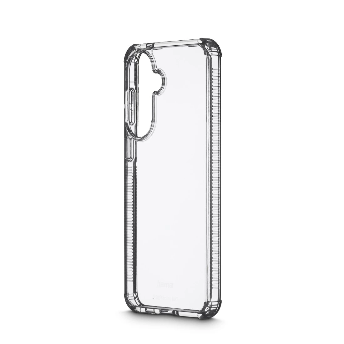 Transparente Schutzhülle für ein Smartphone mit Kameramodulausschnitt.