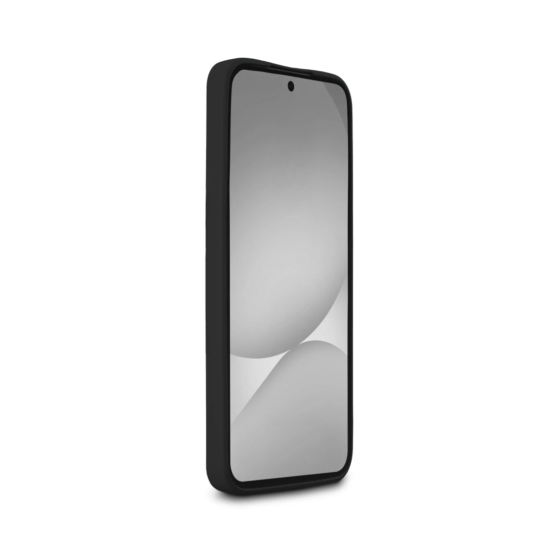 Schwarzes Smartphone mit geschlossenem Bildschirm und einer einzelnen Frontkamera.
