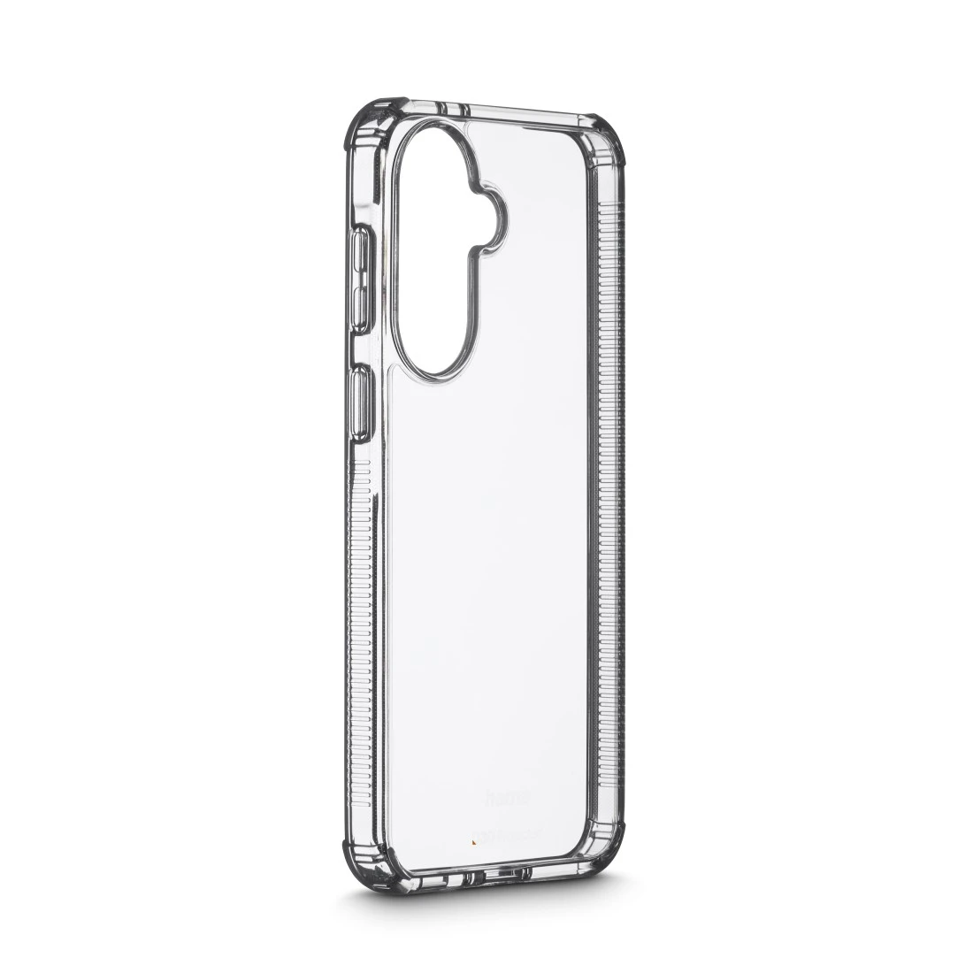 Transparente Handyhülle mit verstärkten Ecken auf weißem Hintergrund.