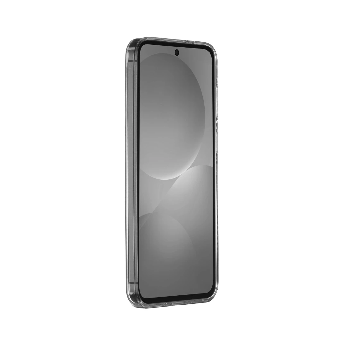 Ein transparenter Handyhülle mit einem Smartphone darin, auf weißem Hintergrund.