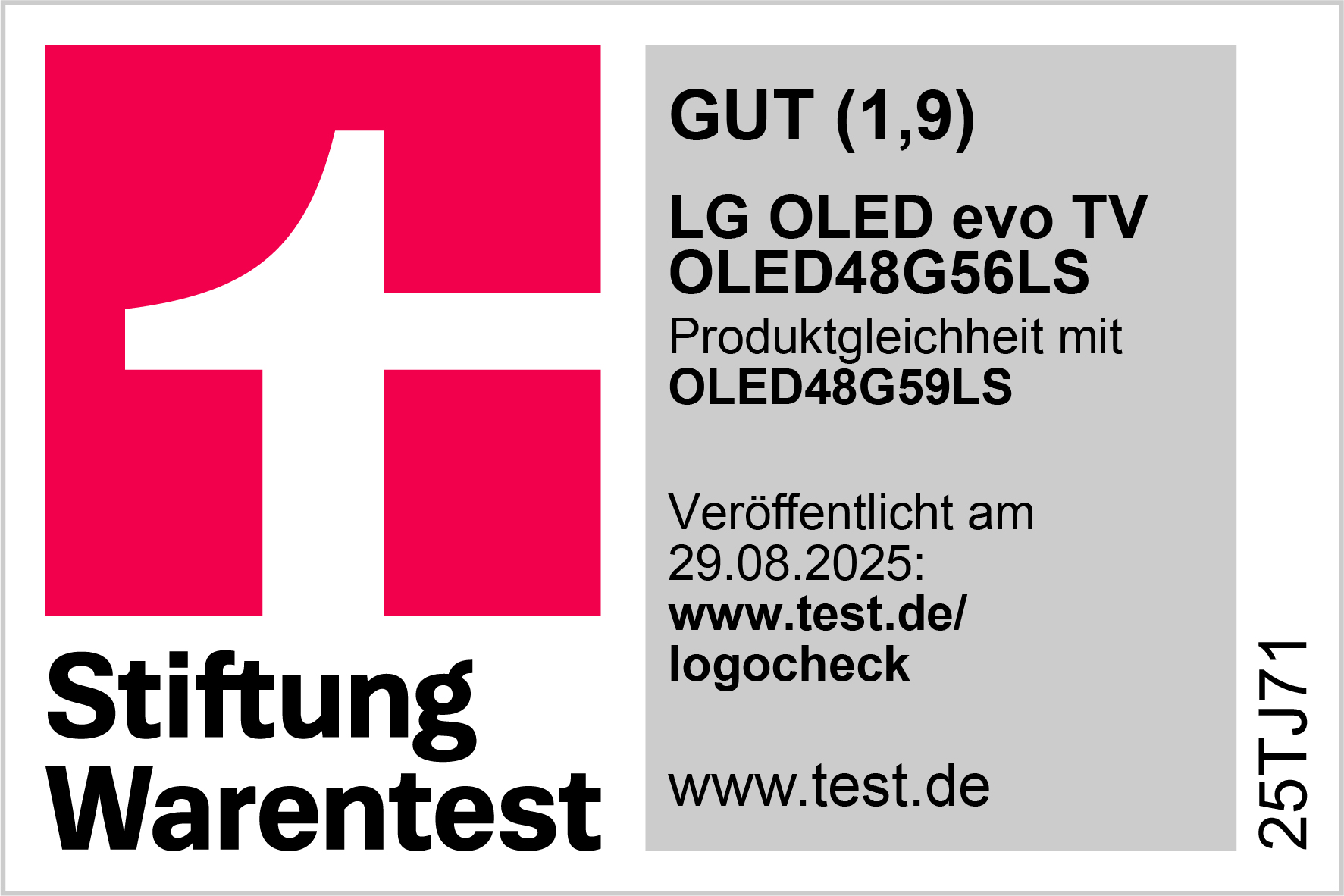 Stiftung Warentest Logo mit LG OLED TV Info. GUT (1,9).