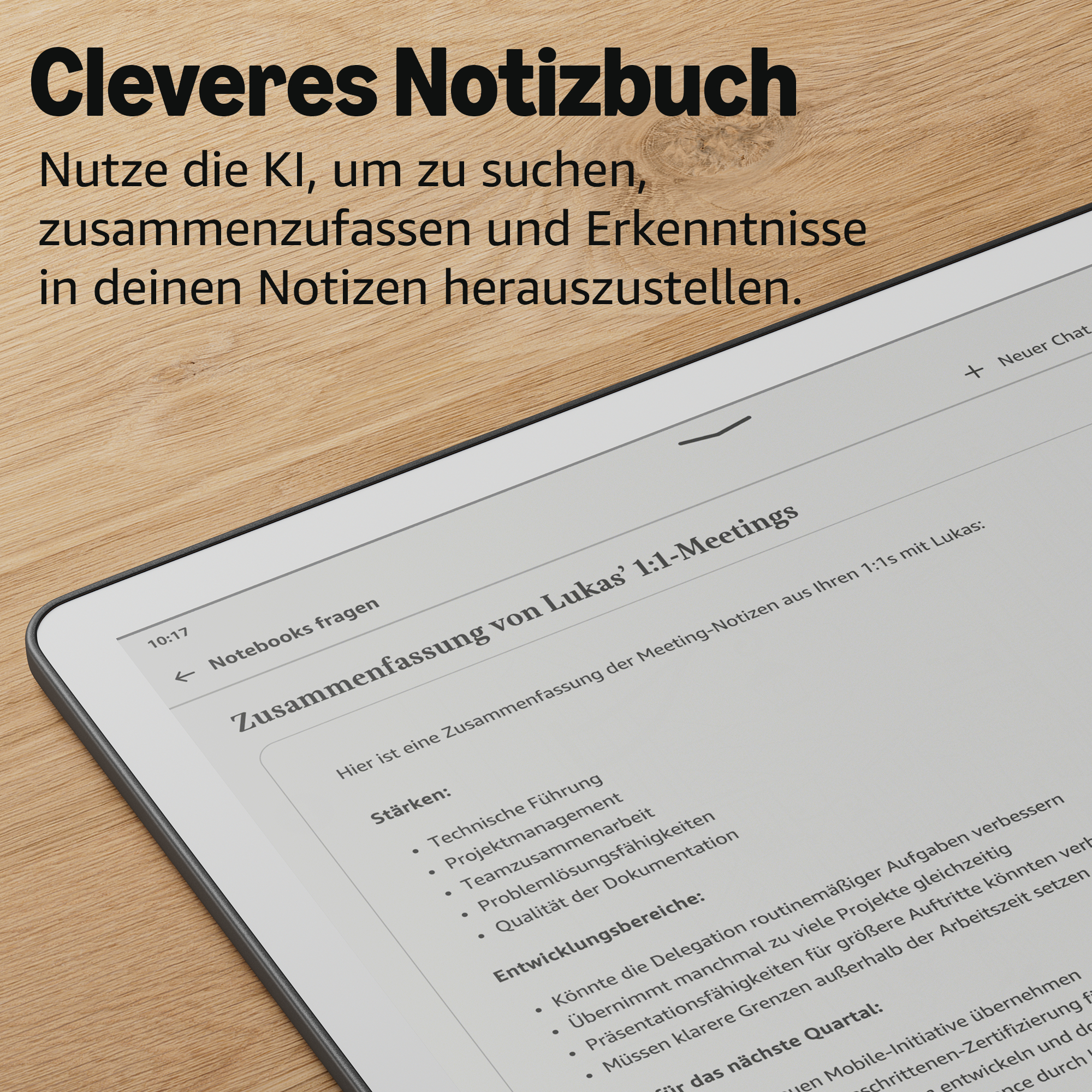 Ein Tablet mit Notizen über Stärken und Entwicklungsbereiche.