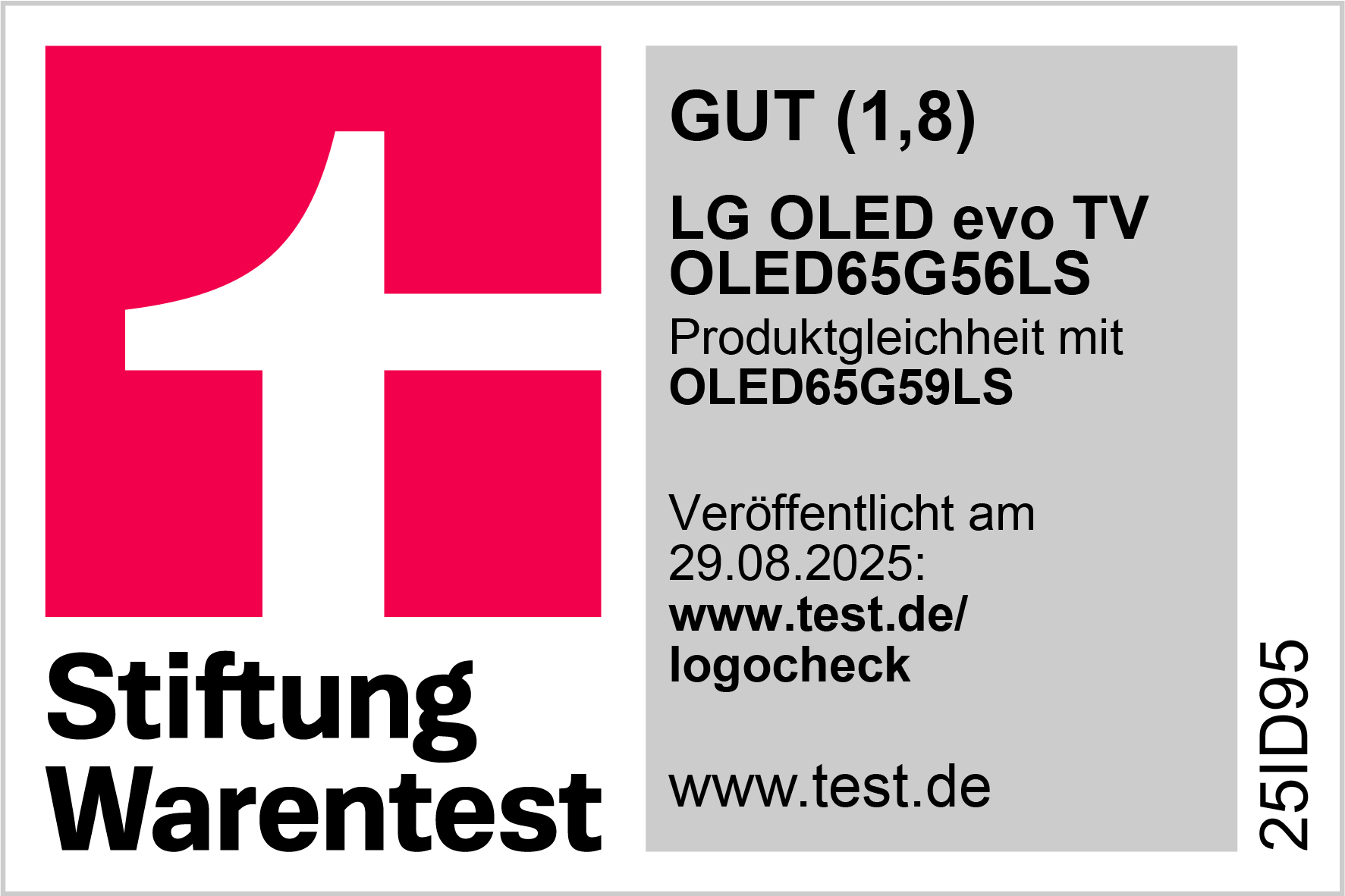 Stiftung Warentest Logo mit LG TV Testergebnis GUT (1,8).