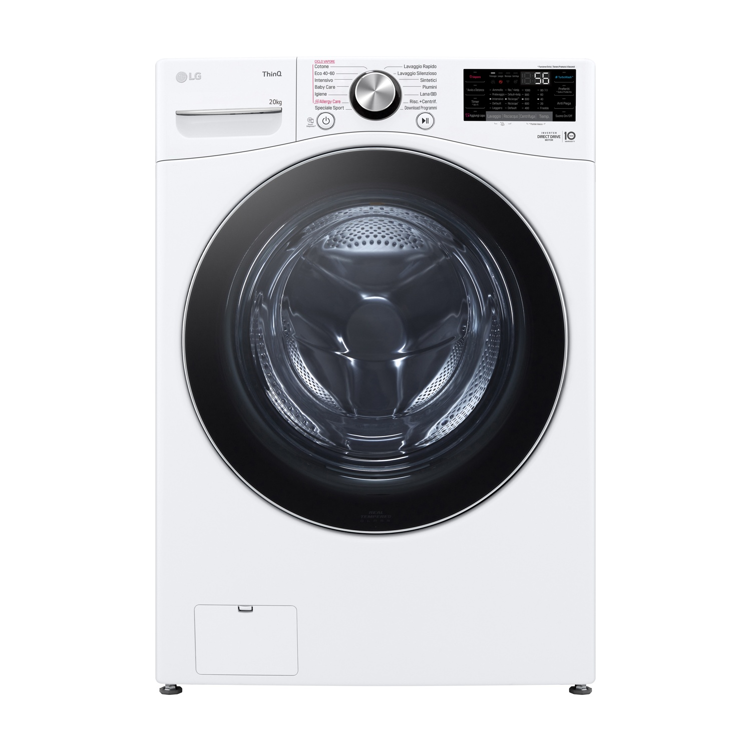 Lavatrice LG bianca da 20 kg con display digitale.
