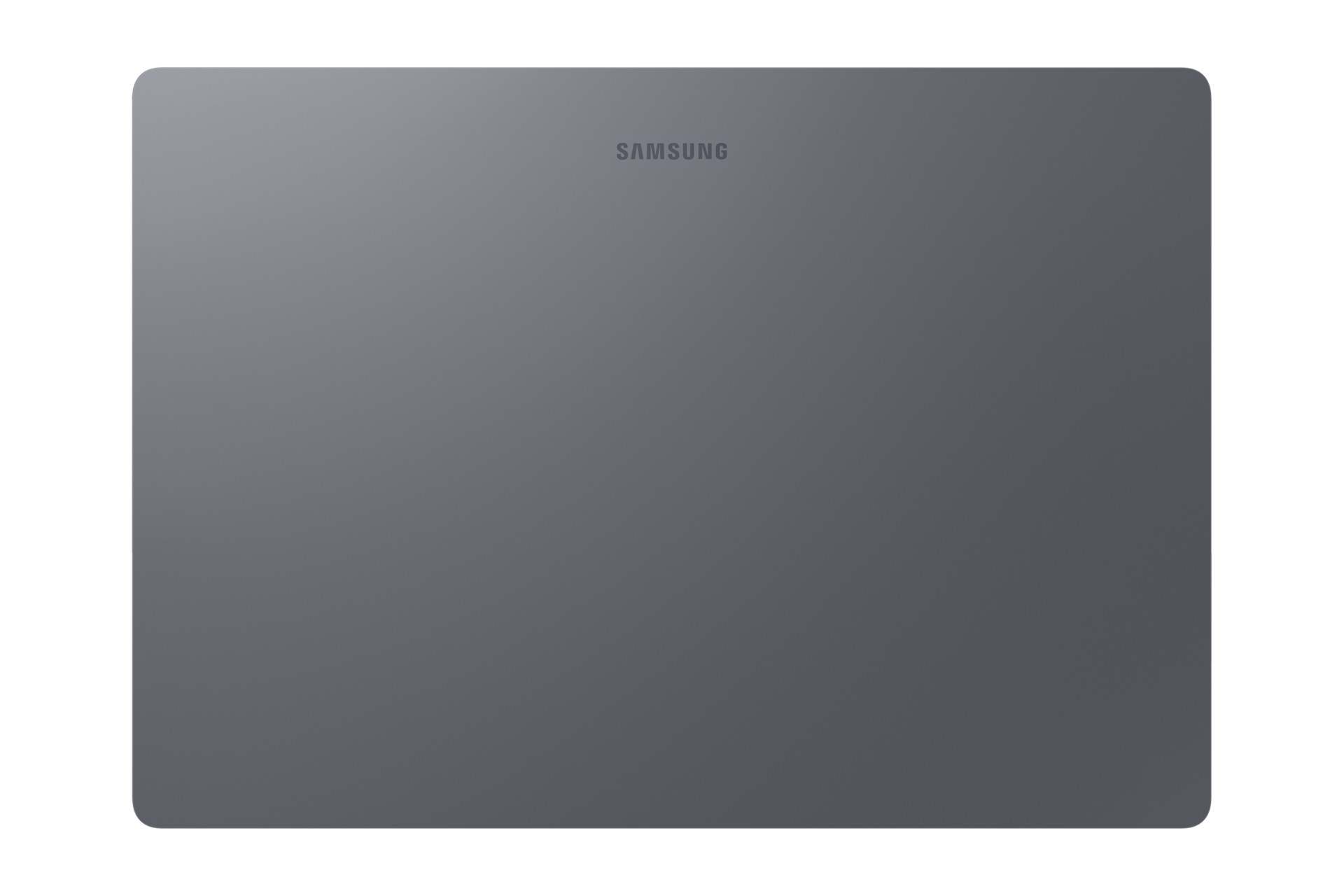 Graue Rückseite eines Samsung Tablets mit abgerundeten Ecken.