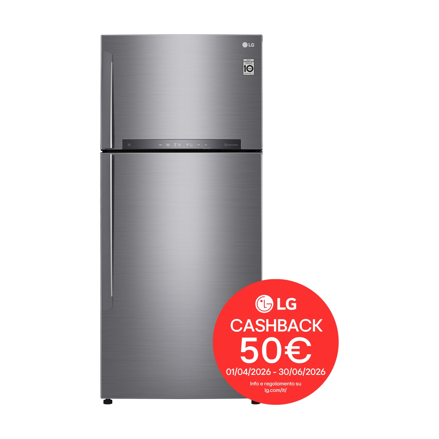 Frigorifero LG argento con garanzia 10 anni e cashback 50€.