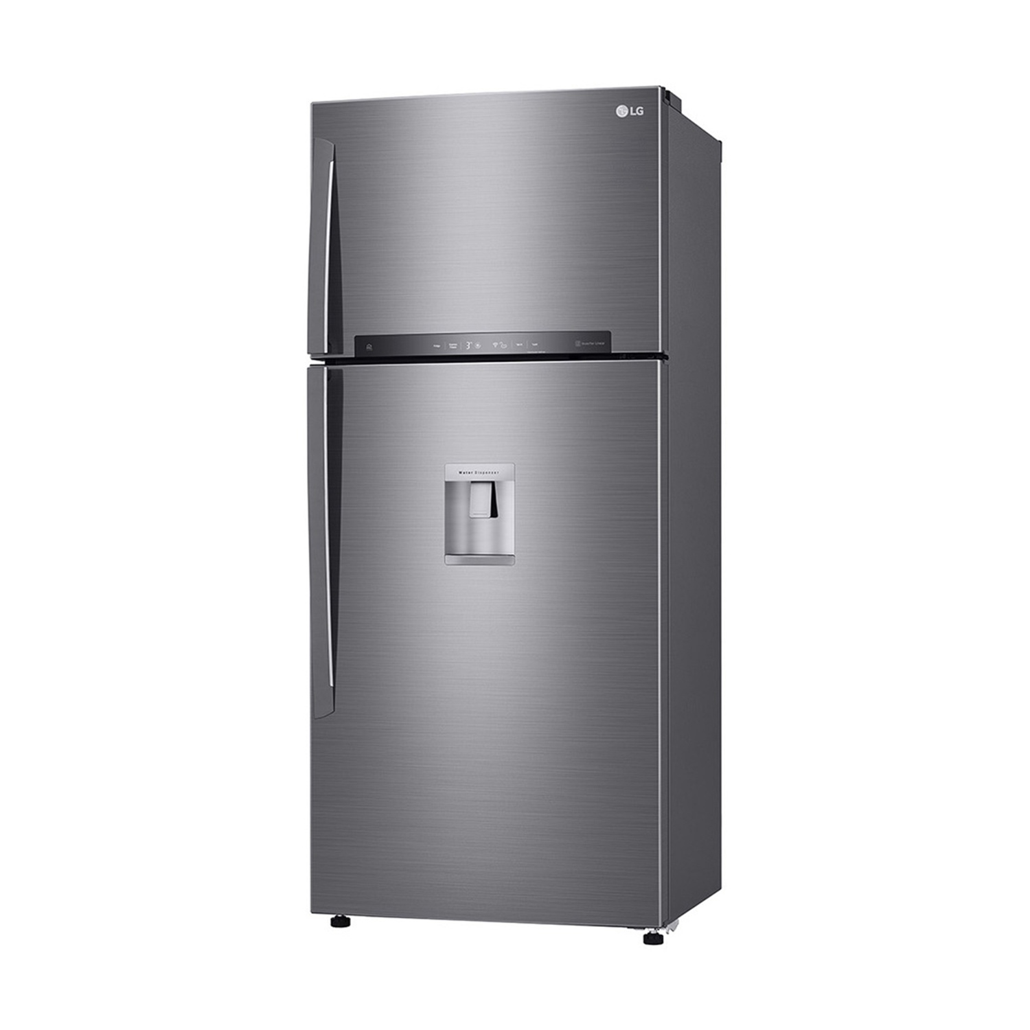 Un frigorifero LG argentato con dispenser d'acqua sulla porta.