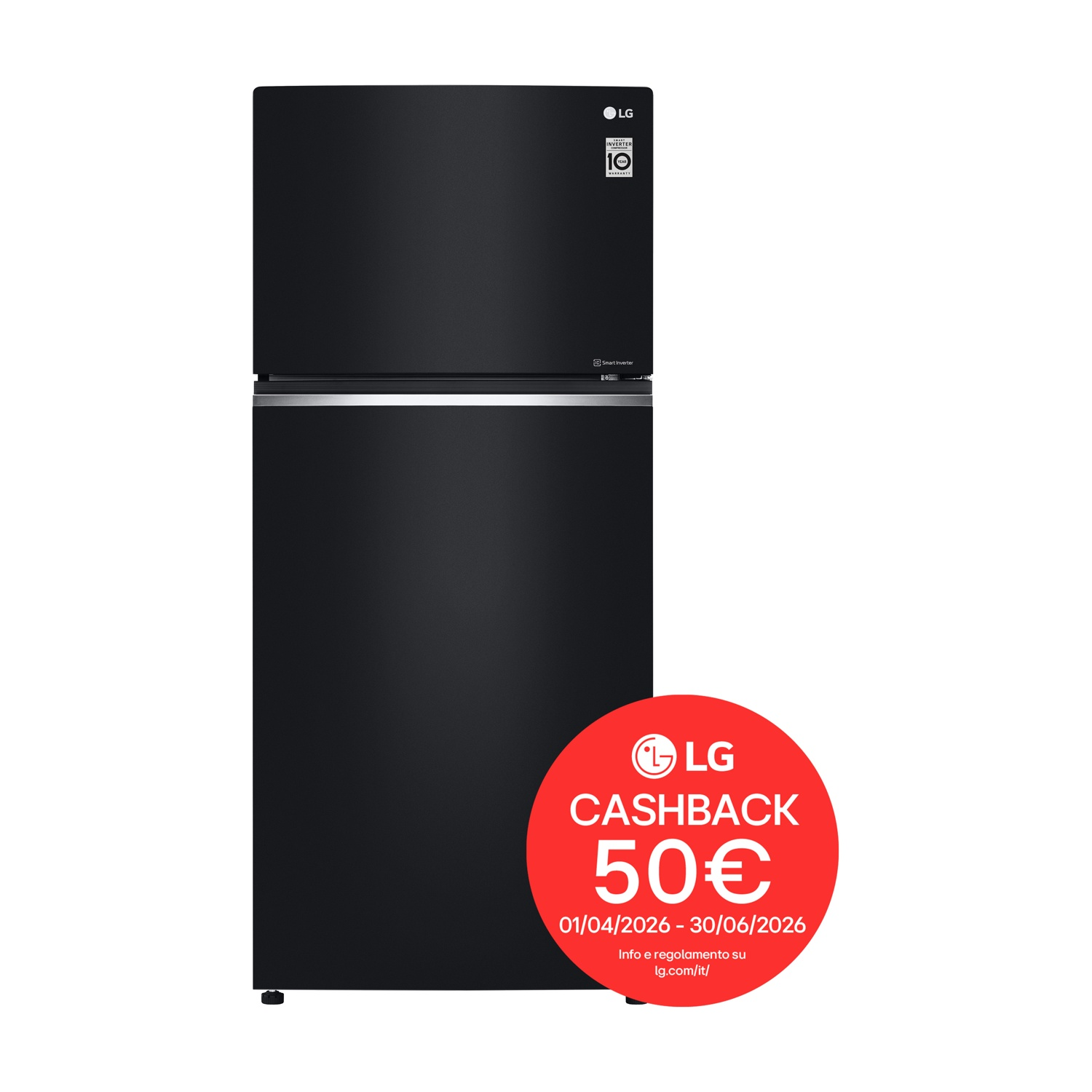 Frigorifero LG nero con 10 anni di garanzia e cashback di 50€.
