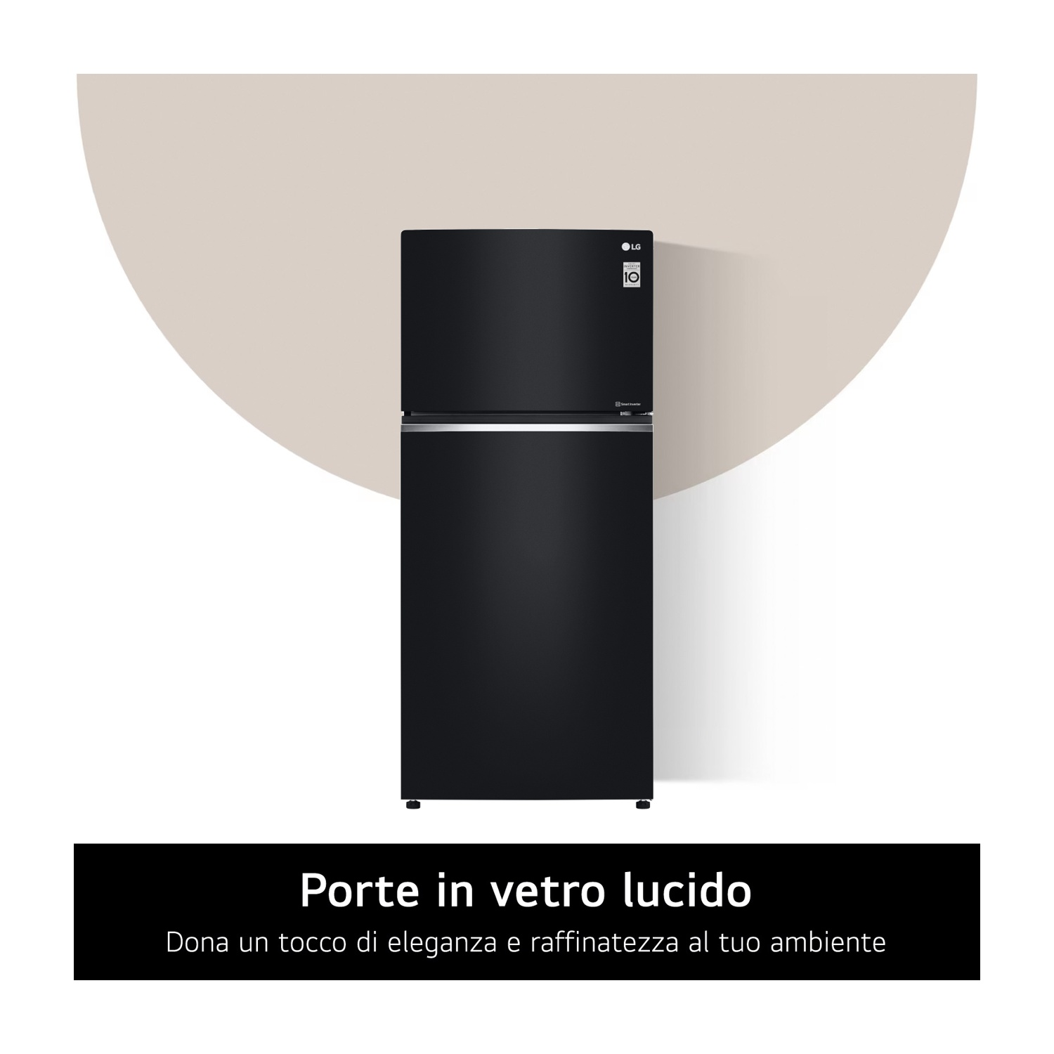 Frigorifero LG nero a due porte su sfondo color crema.