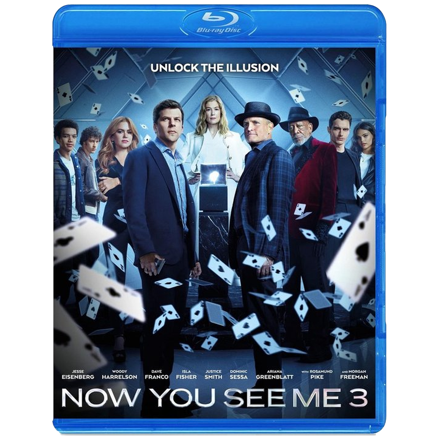 Distribution de "Now You See Me 3" avec des cartes à jouer tombant.