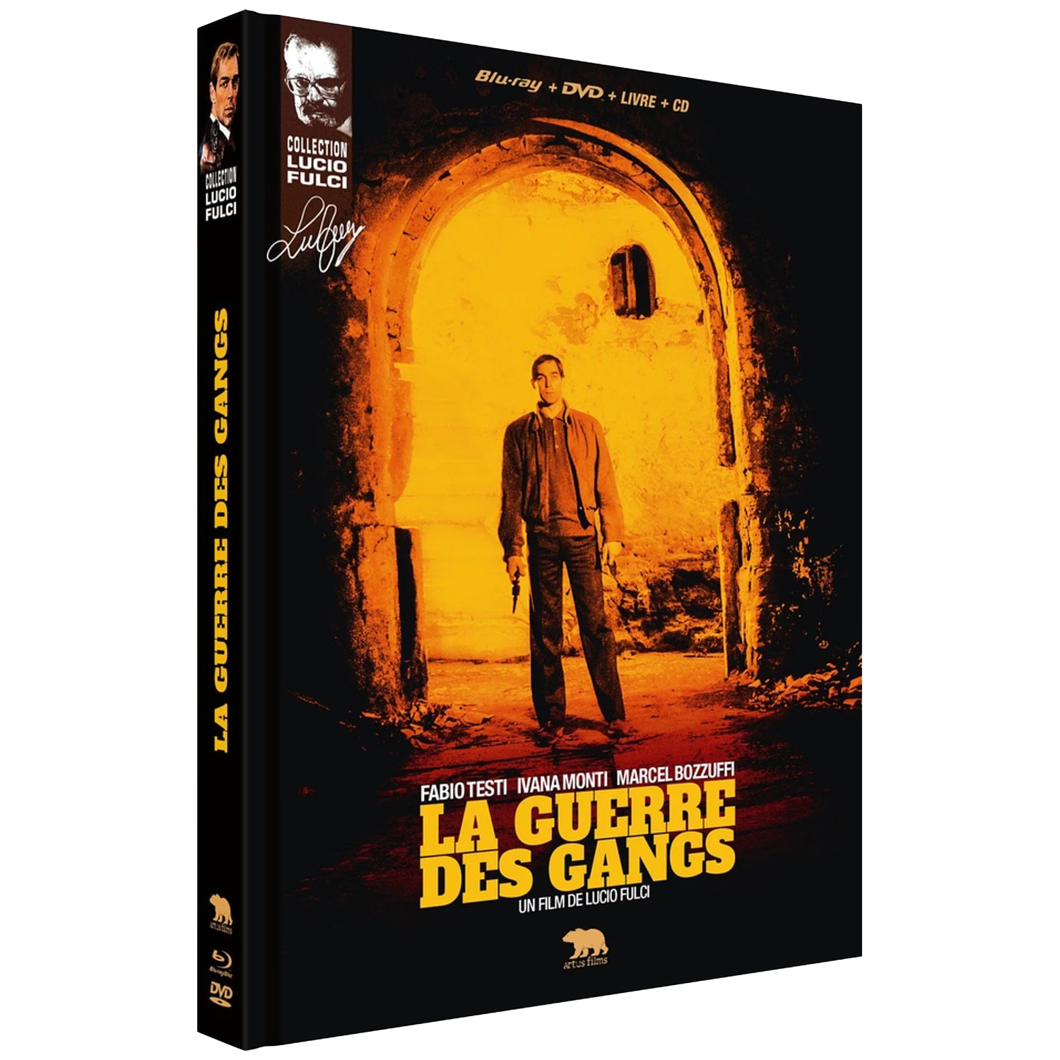 Homme armé devant une arche; boîtier Blu-ray/DVD.