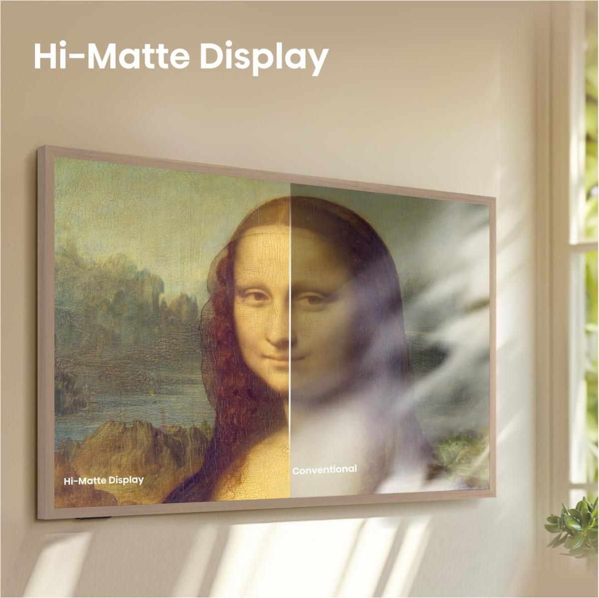 Hi-Matte Display vs Konventionell: Mona Lisa-Bildschirmsplittvergleich.