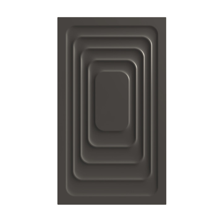 Un panel rectangular oscuro con marcos rectangulares cóncavos y redondeados.