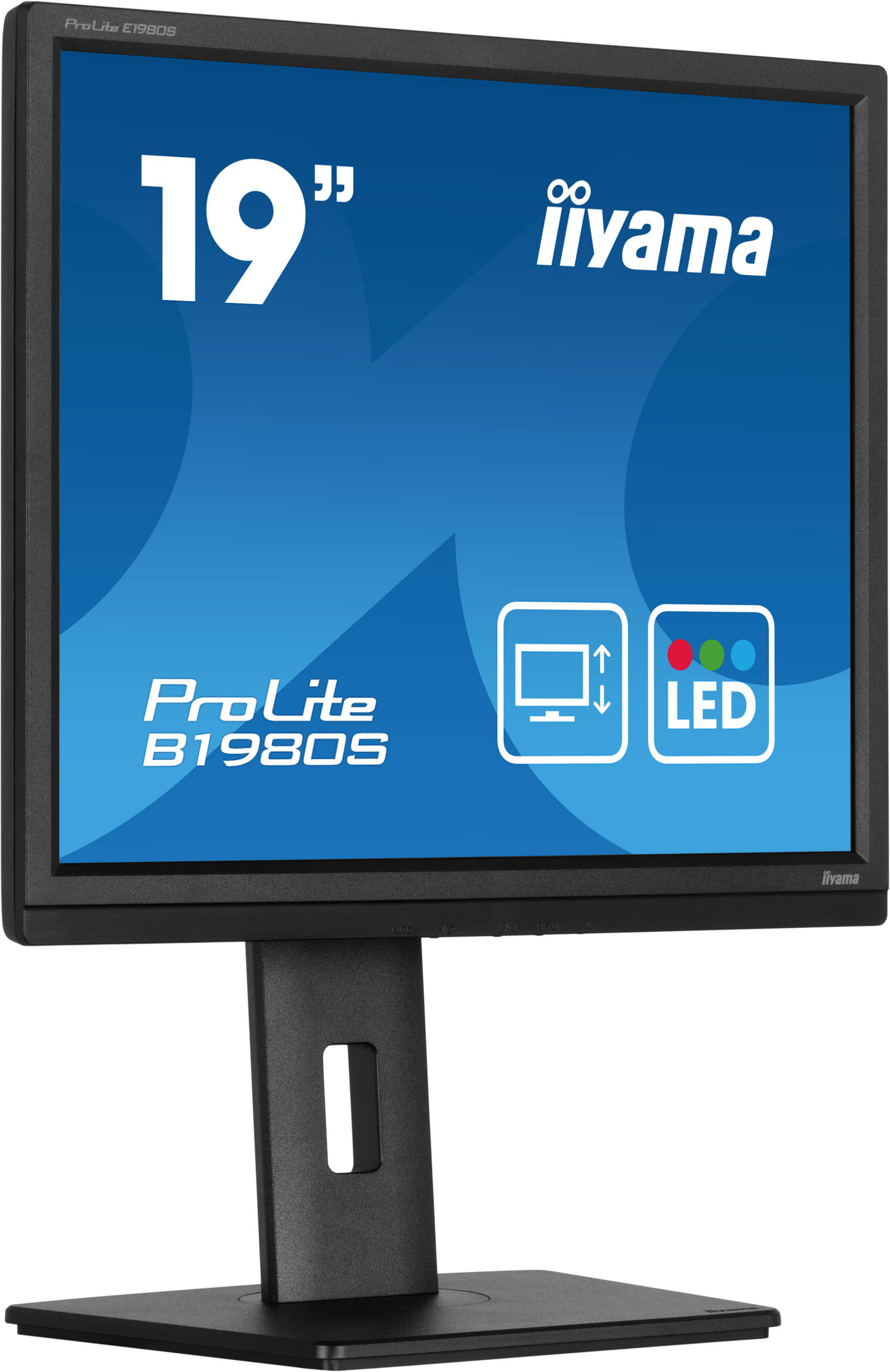 Ein 19-Zoll-iiyama-Monitor mit ProLite B1980S-Aufschrift und LED-Symbol.