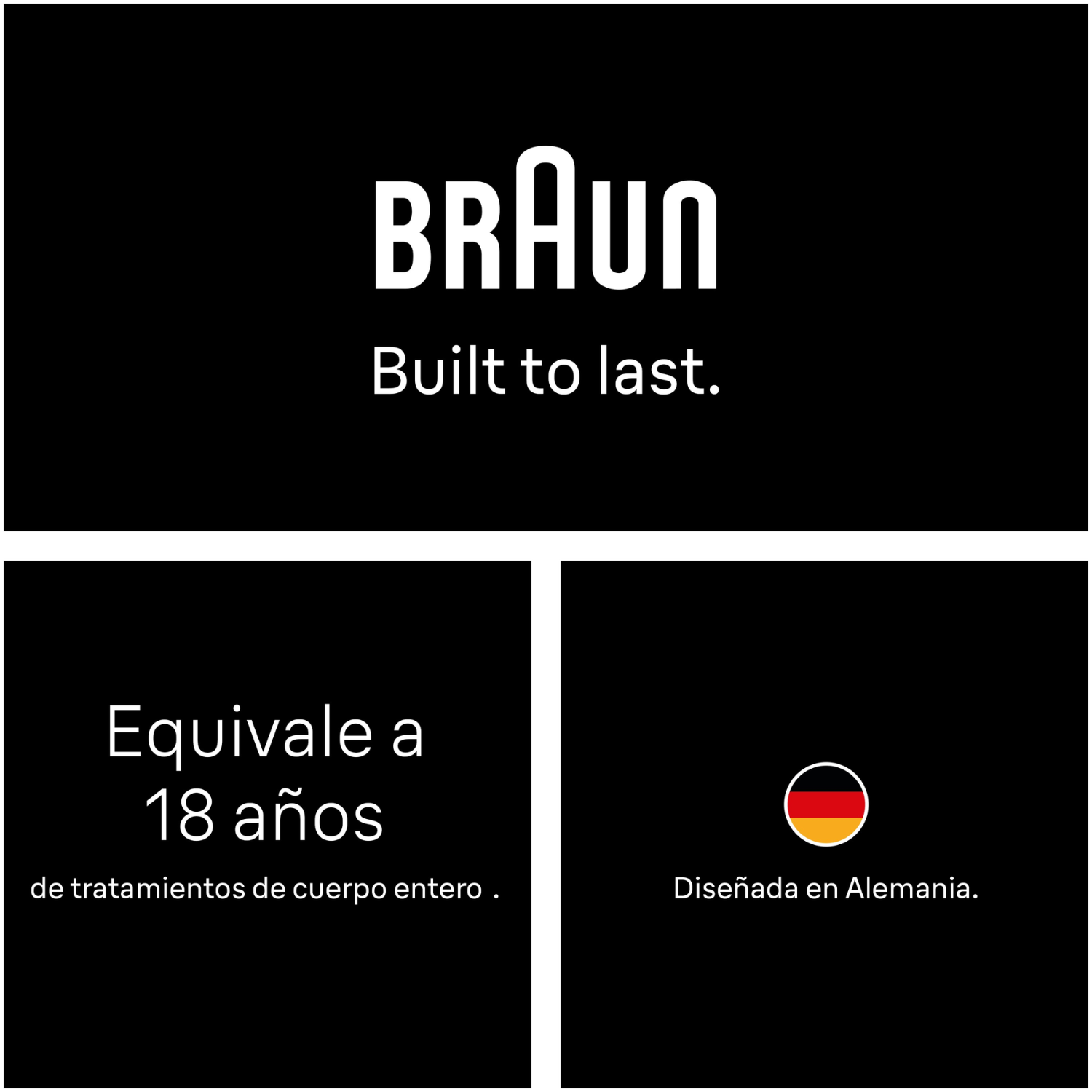 Braun built to last. Equivale a 18 años de tratamientos de cuerpo entero. Diseñada en Alemania. 