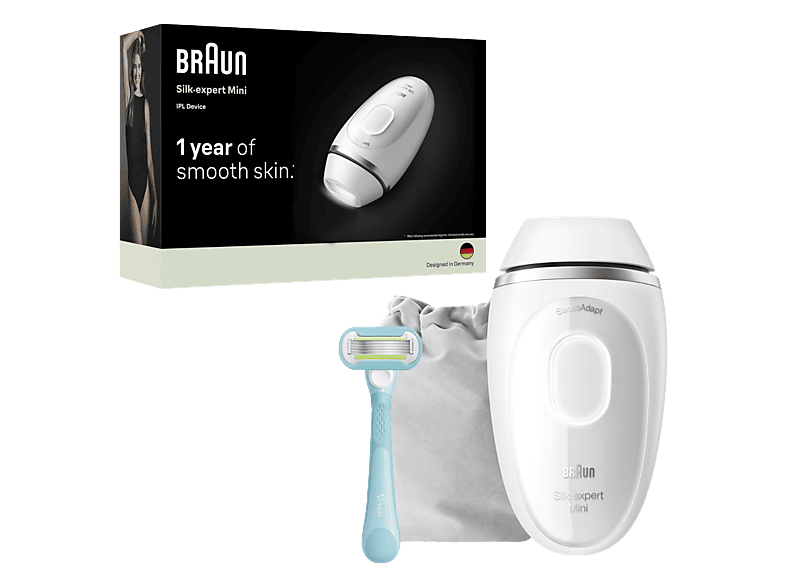 Depiladora IPL - Braun Luz pulsada Silk·expert Mini, PL1114, Depilación en casa, Sensor SkinProtect, Cabezal estándar
