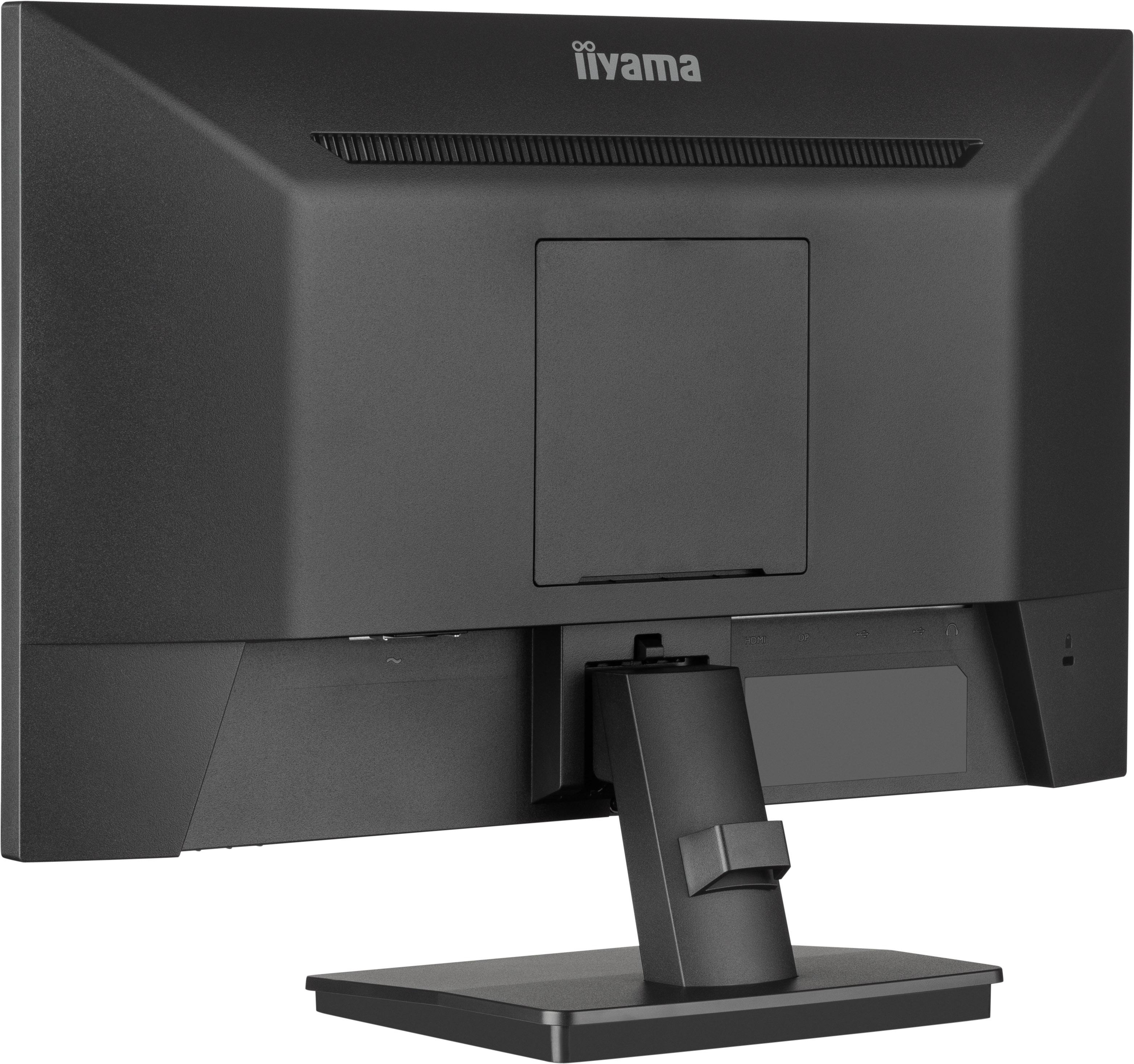 Rückansicht eines schwarzen iiyama Monitors mit Anschlussbereich.