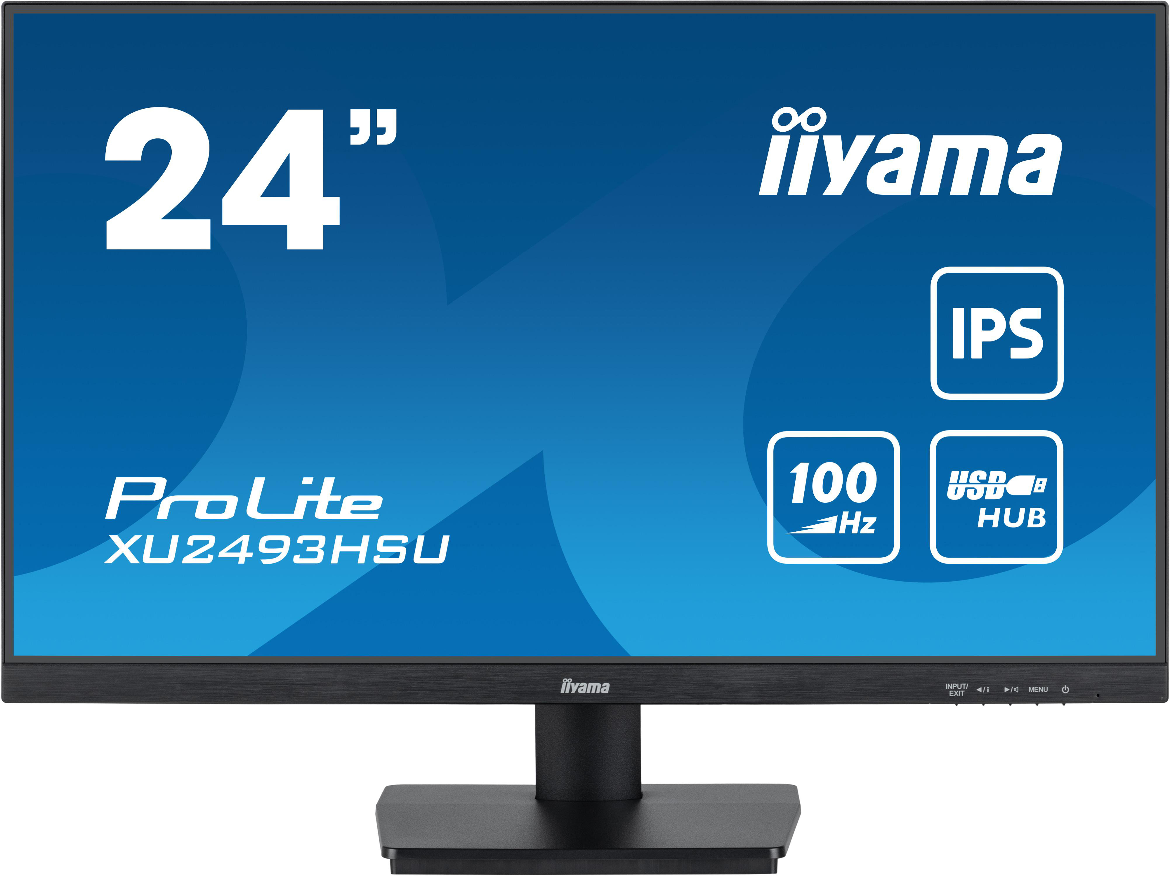 Ein 24-Zoll-Iiyama-Monitor mit ProLite XU2493HSU und IPS-Technologie.