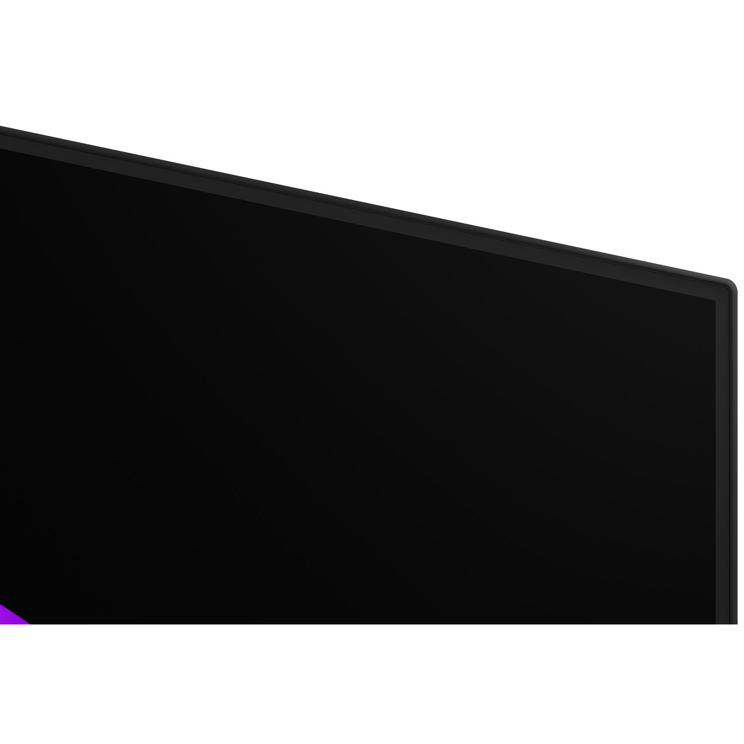 A black screen with a purple stripe in the bottom left corner.