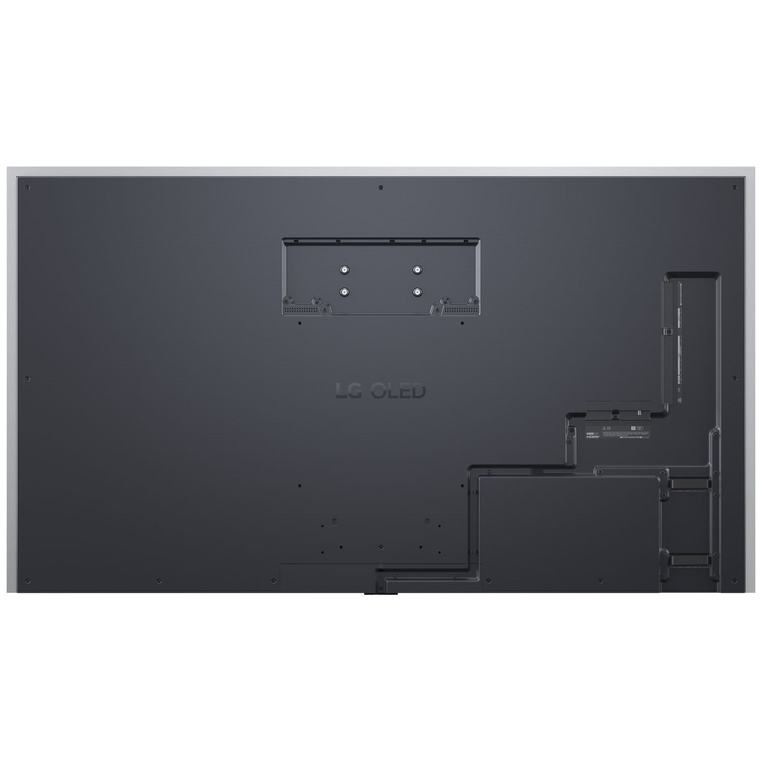 Back of an LG OLED TV showing ports and mounting brackets.