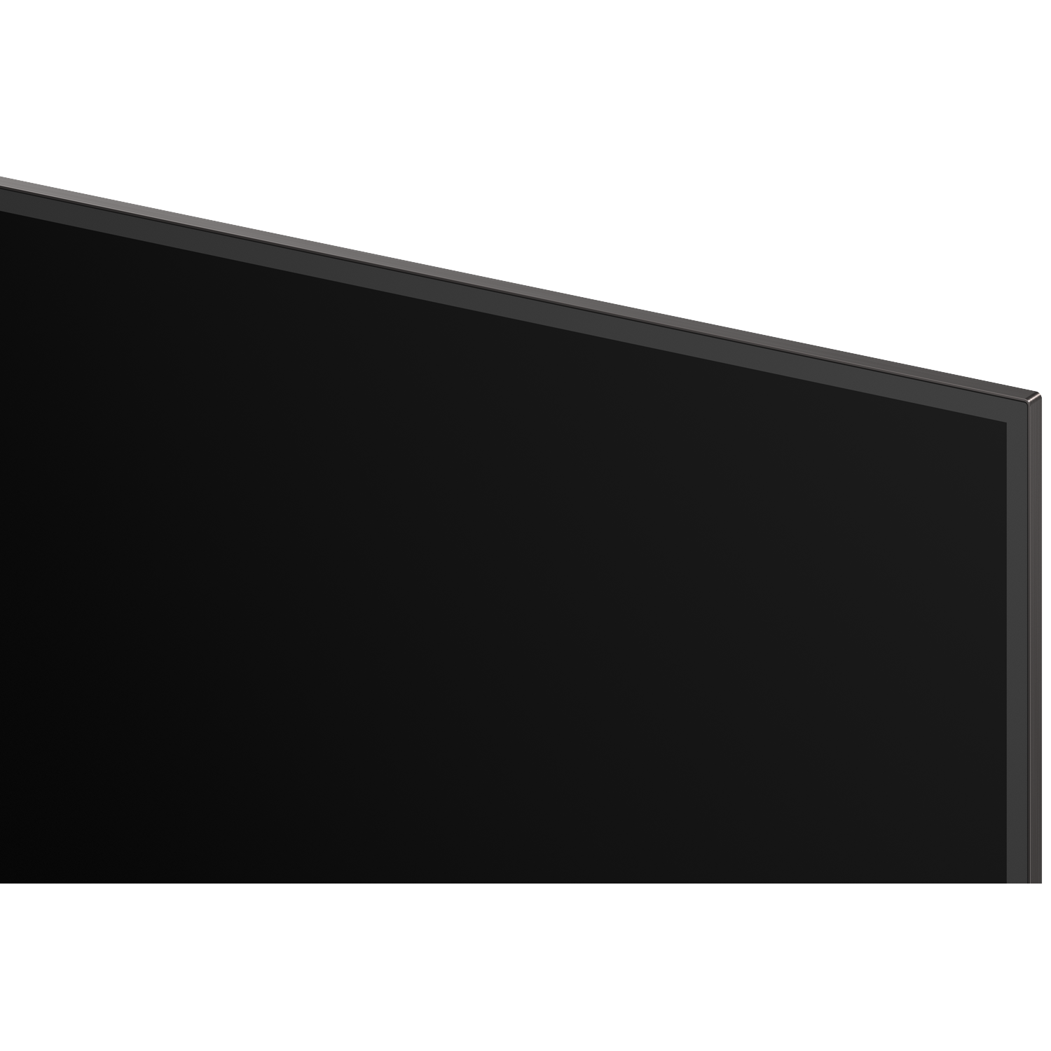 Close-up van een modern, zwart televisiescherm met een slanke rand.