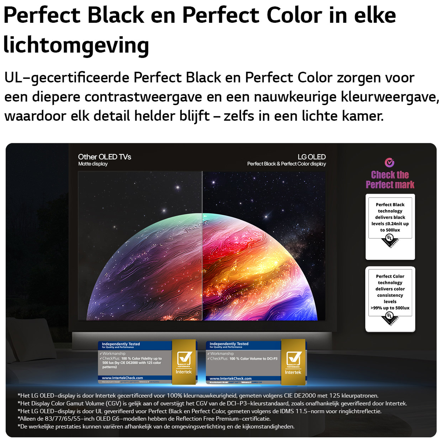 Vergelijking OLED TV's: LG OLED met perfect zwart en kleur vs. andere OLED met mat display.