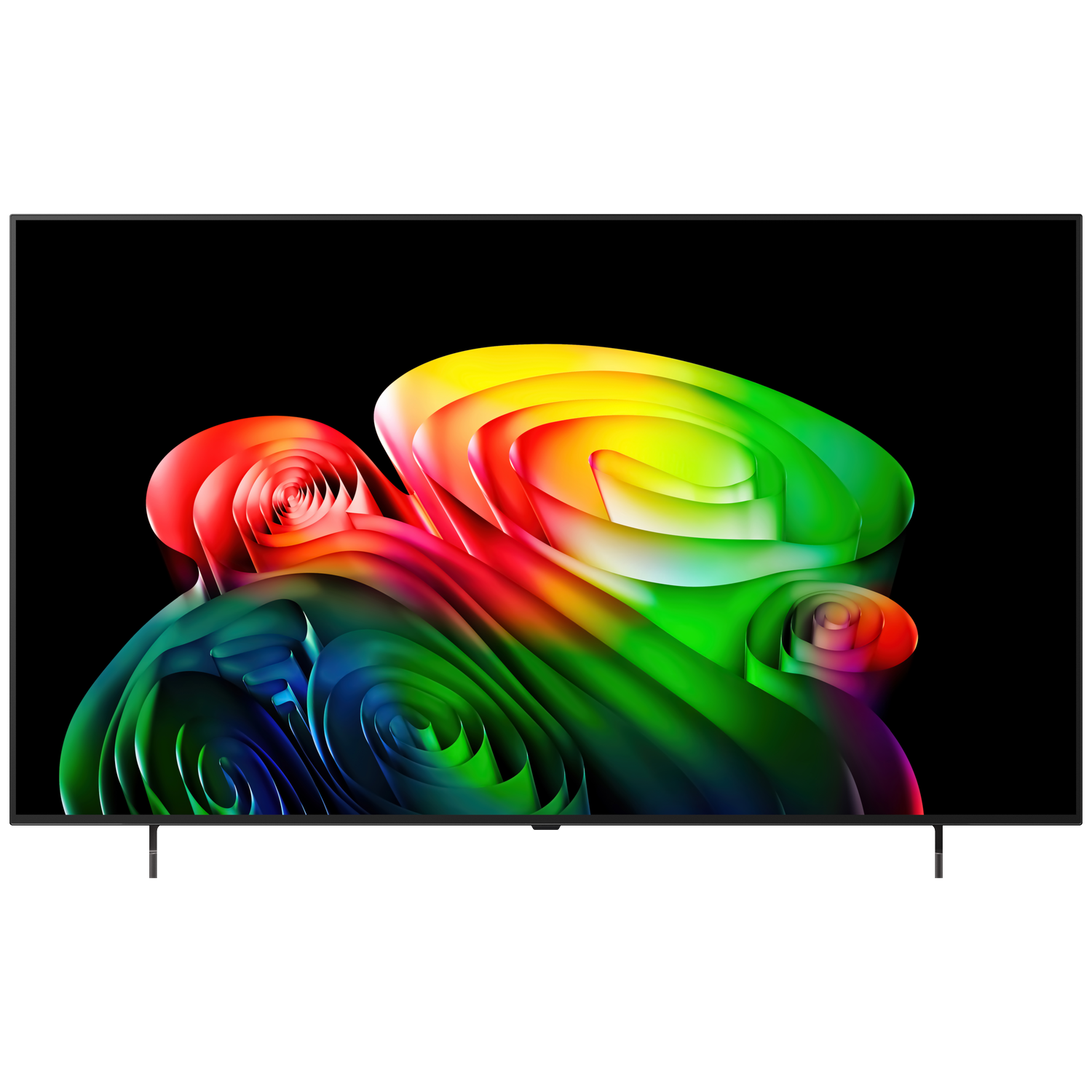 A modern television displaying a colorful abstract pattern on its screen.