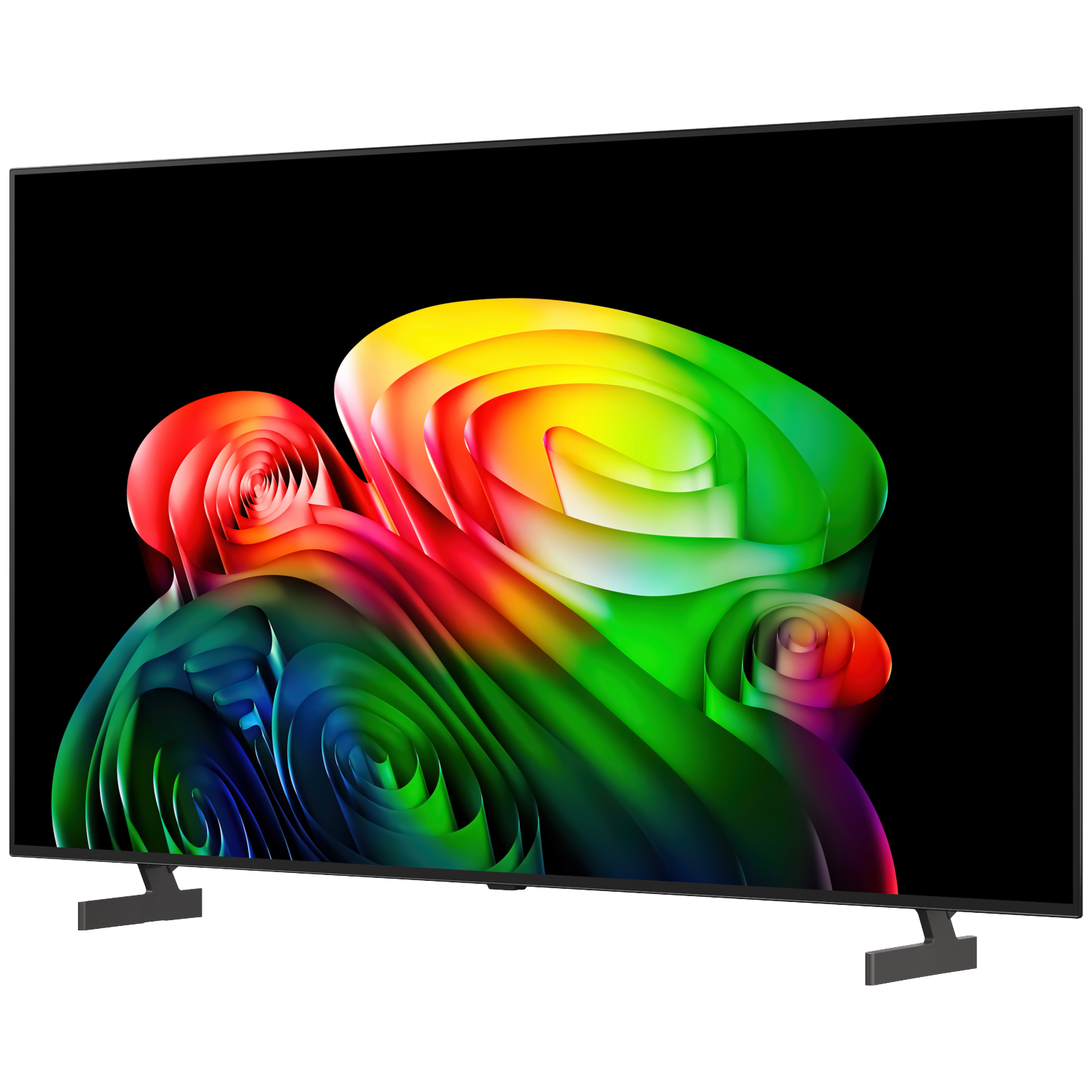 A modern television displays an abstract, colorful pattern on its screen.