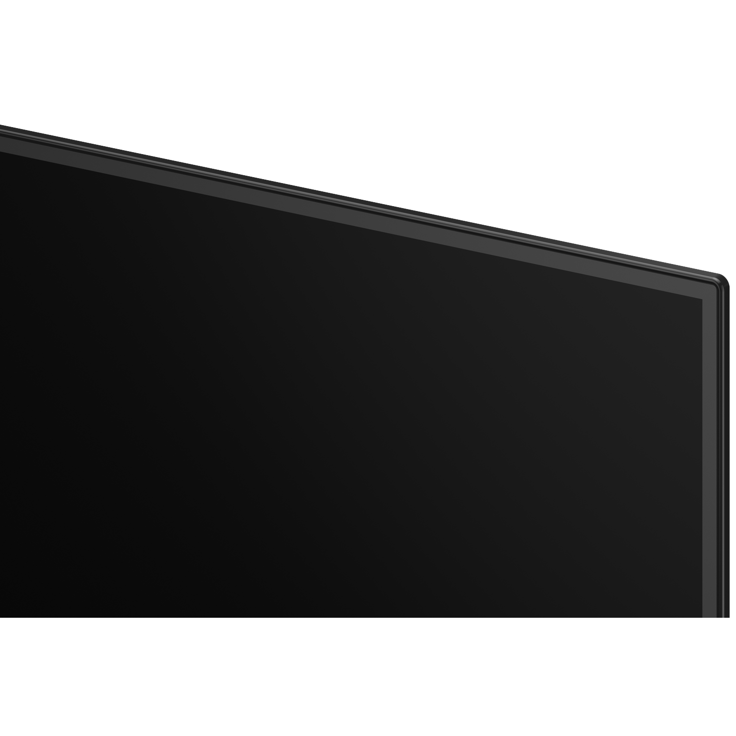 Close-up of a black, modern television screen with a thin bezel.