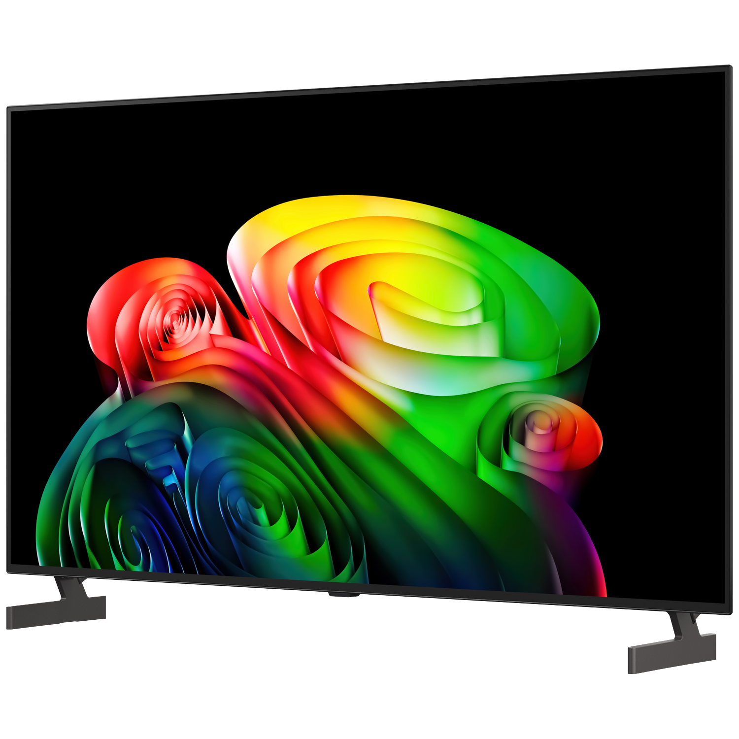 A modern TV displaying a colorful, abstract image on its screen.