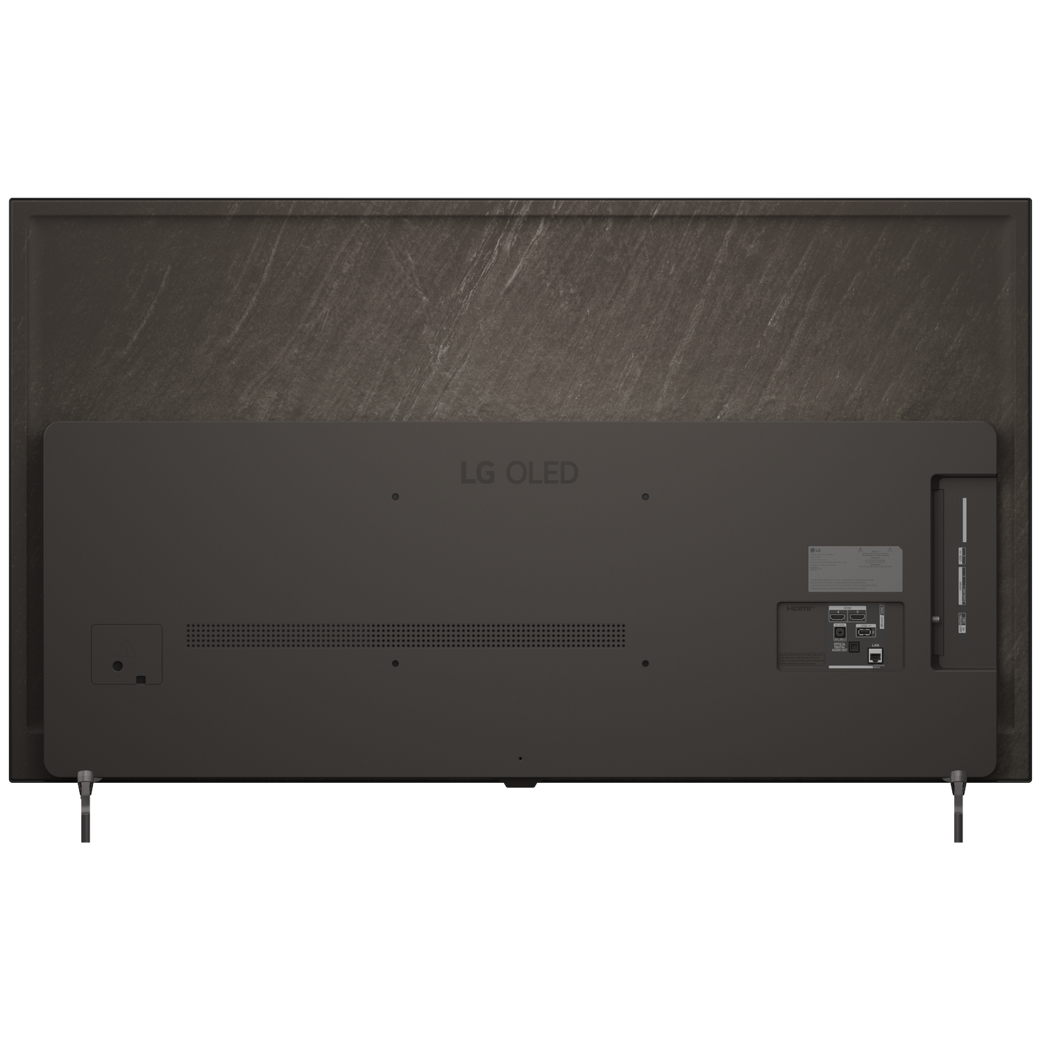 Back of an LG OLED TV showing ports and speaker grille.