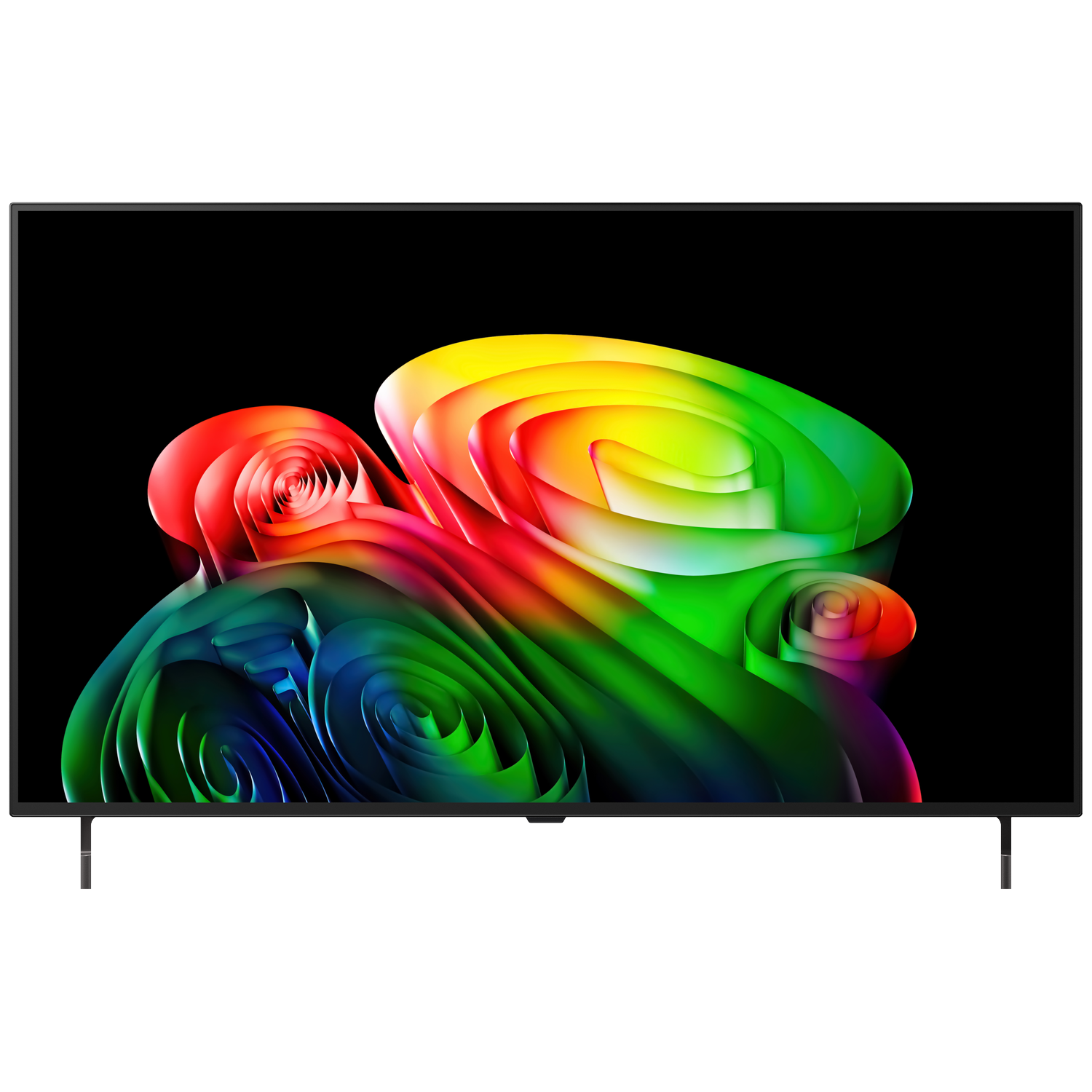 Een moderne televisie met een abstracte, kleurrijke afbeelding op het scherm.